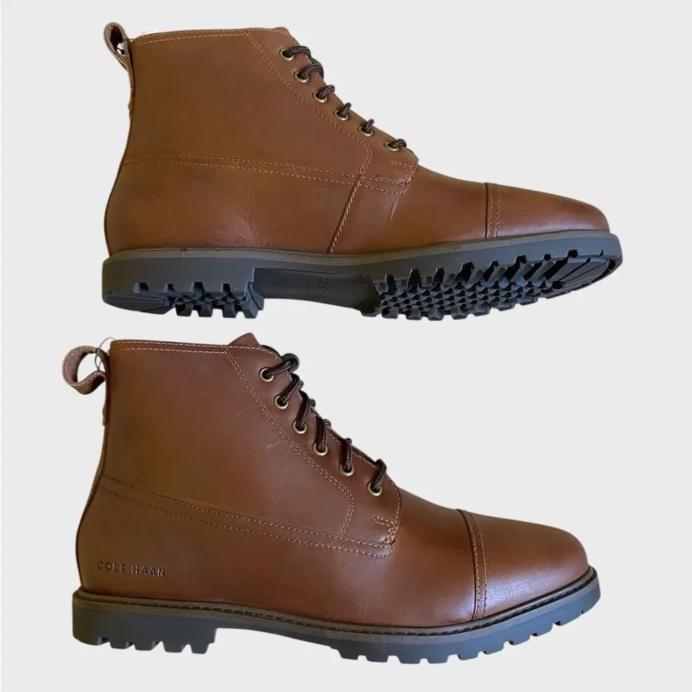 NWB Cole Haan Grand+ Lug Leather Boots Men's Size 7 Brown Lace Up Lightweight